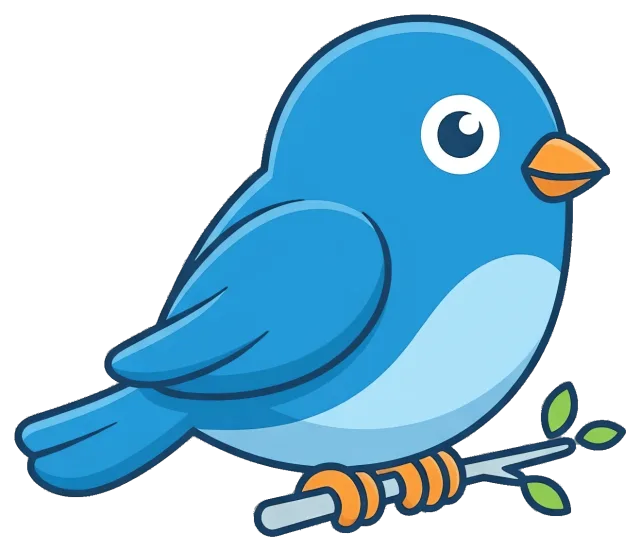 Blue Cartoon Bird Sitting on a Branch