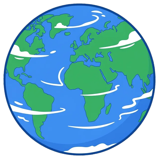 Cartoon Earth Globe with Clouds and Continents