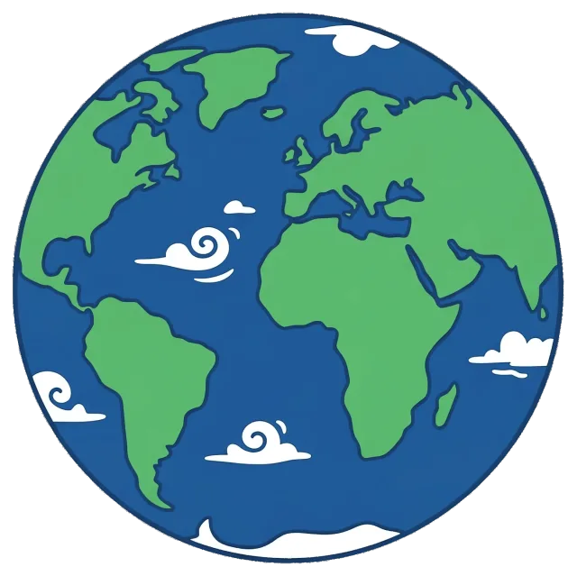 Cartoon Earth with Green Continents and Blue Oceans