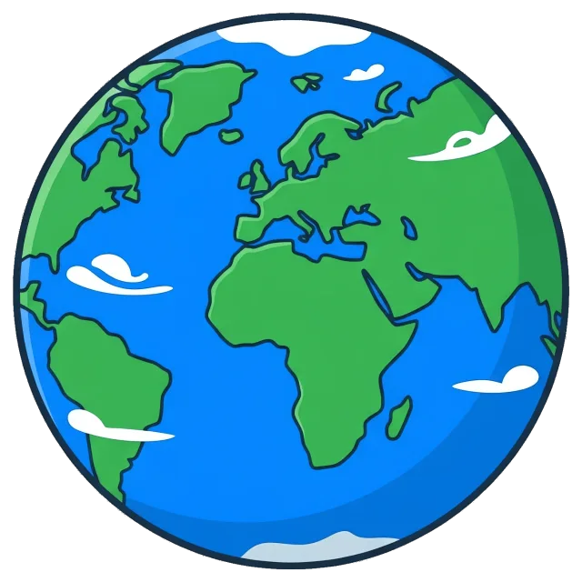 Cartoon Style Earth Globe with Continents and Clouds