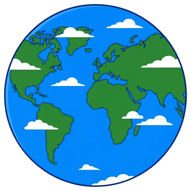 Cartoon Style Earth with Continents and Clouds