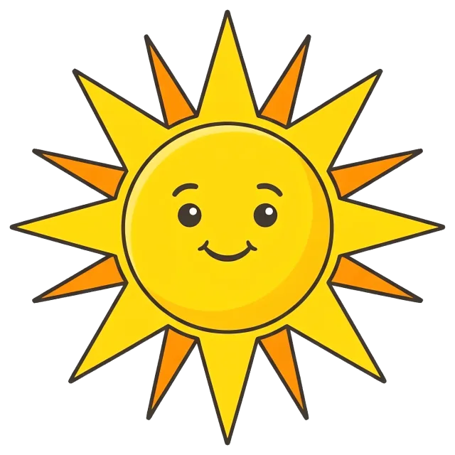 Cartoon sunshine with smiling face on grey background