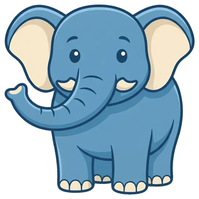 Cute blue cartoon elephant with raised trunk