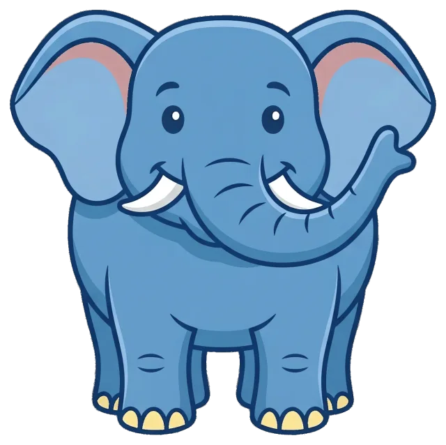 Cute blue elephant with raised trunk