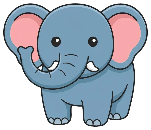 Cute cartoon elephant with raised trunk