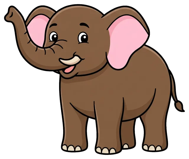 Cute cartoon elephant with raised trunk