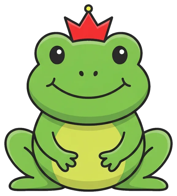 Cute cartoon frog wearing a red crown