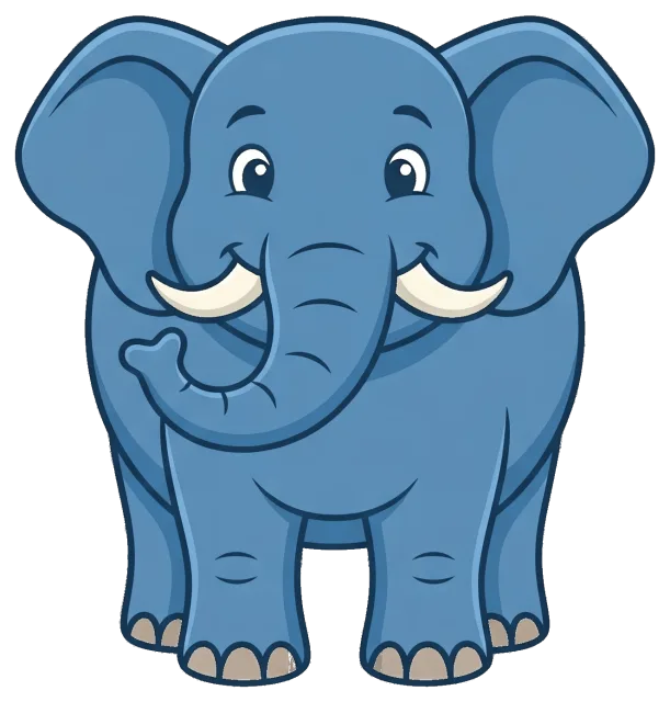 Cute smiling blue elephant with tusks