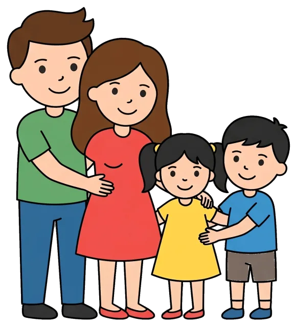 Happy family of four with parents and two children