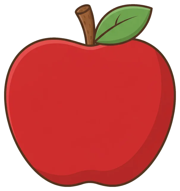 Red apple with green leaf and brown stem