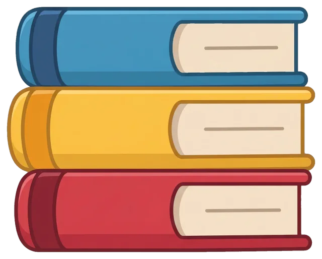 Stack of three colorful books in cartoon style