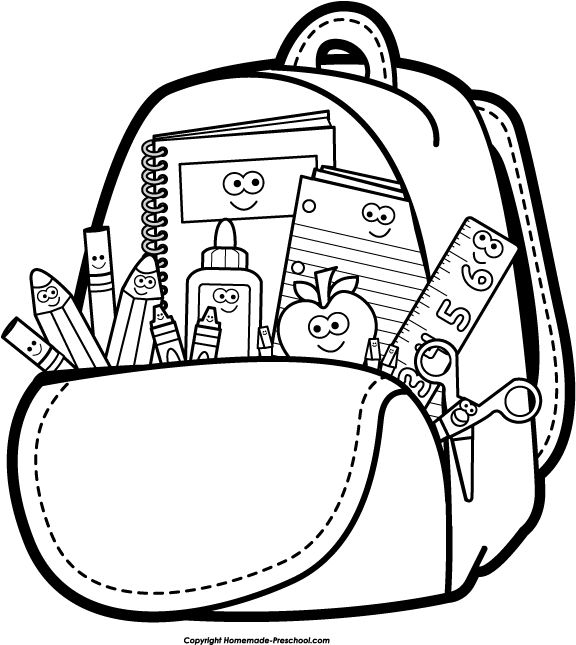 Back to school clipart black and white backpack