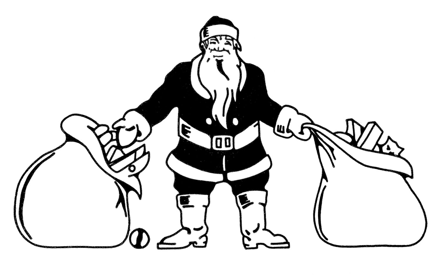 Christmas  black and white vintage christmas clip art santa with bags of toys the