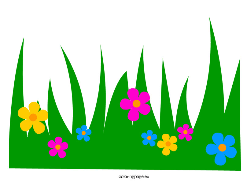 Grass with flowers clip art coloring page