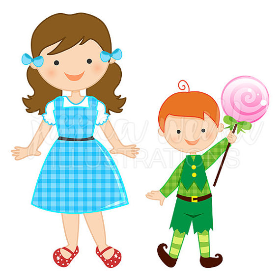 Just dorothy and the munchkins cute digital clipart wizard of oz