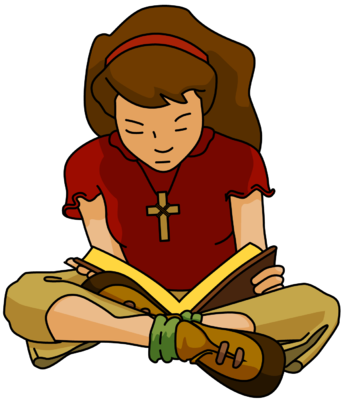 Quiet image teen girl reading bible clip art