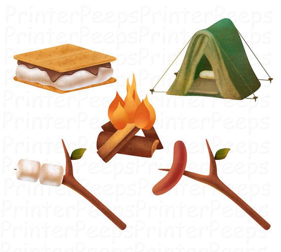 Smores camping clipart scrapbook pack digital scrapbooking camp fire tent