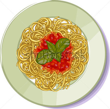 Spaghetti on plate top view white stock vector clipart