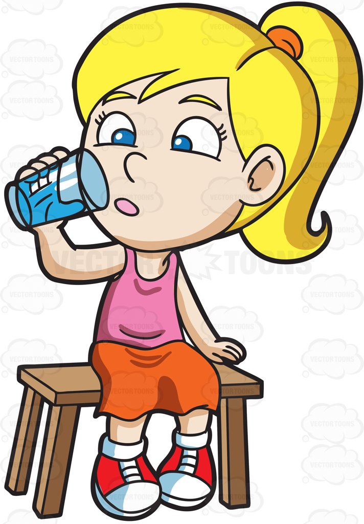 A girl curiously looking at the glass of water vector clip art cartoon
