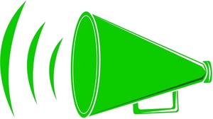 Attention clipart image drawing of a green megaphone horn with