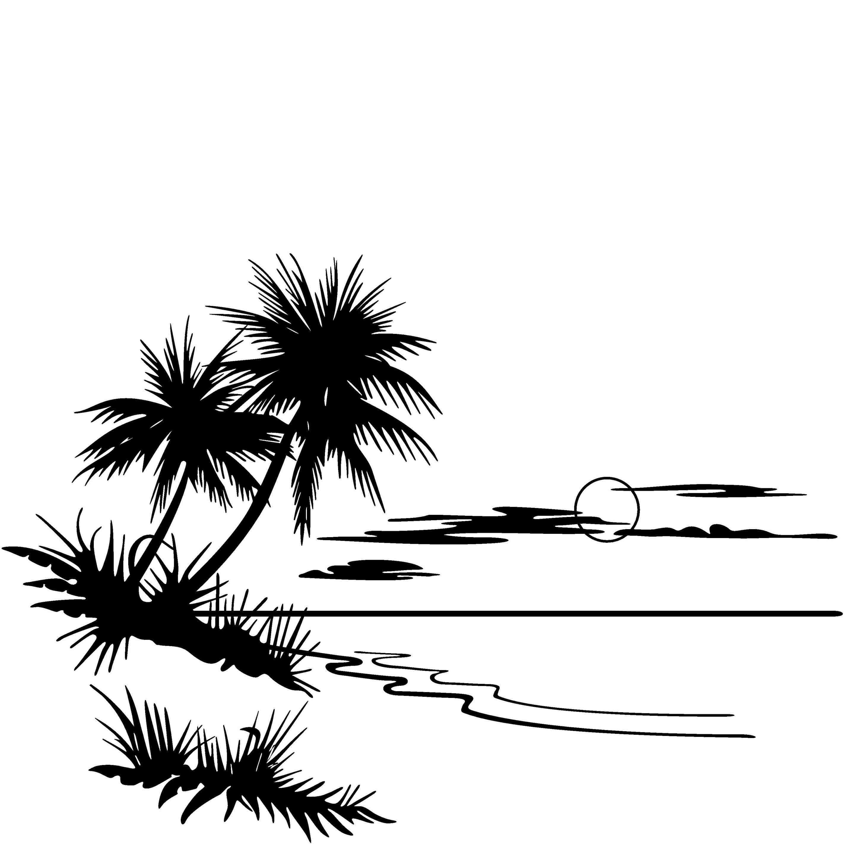 Beach  black and white two palm trees clip art black and white