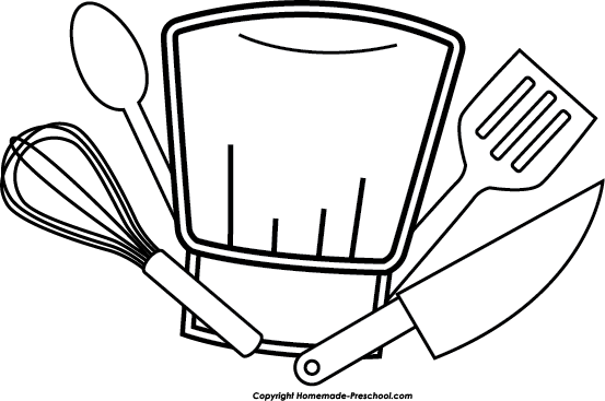 Chef hat utensils bw clipart image