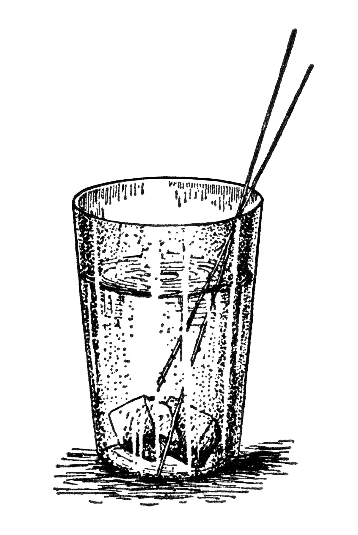 Glass of water drinking water black and white clipart