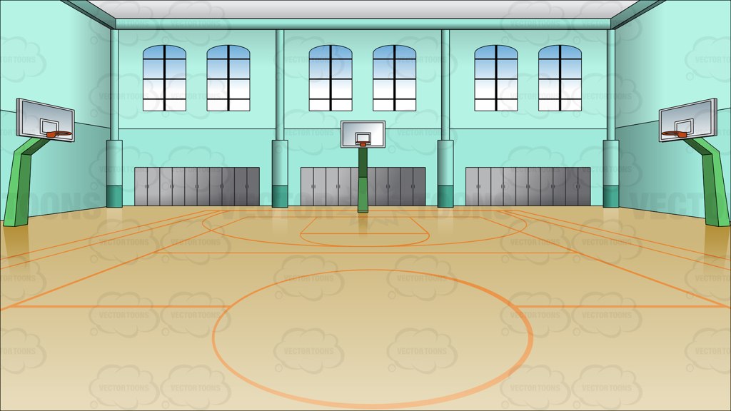 Indoor basketball court background vector clip art cartoon