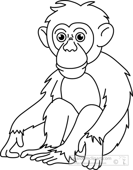 Monkey  black and white chimpanzee black and white clipart