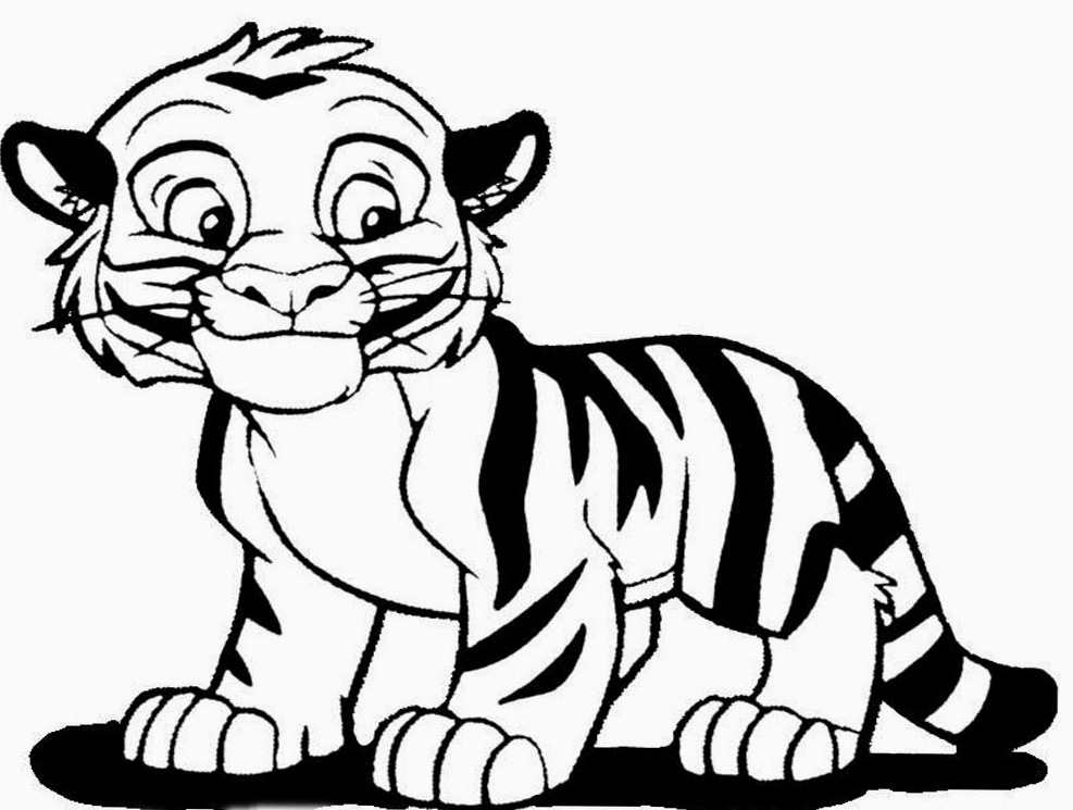 Tiger  black and white photos of tiger outline coloring page cute clip art