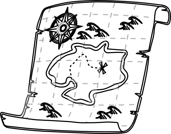 Black and white treasure map clipart