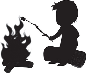 Camping clipart image silhouette of a boy roasting marshmallow