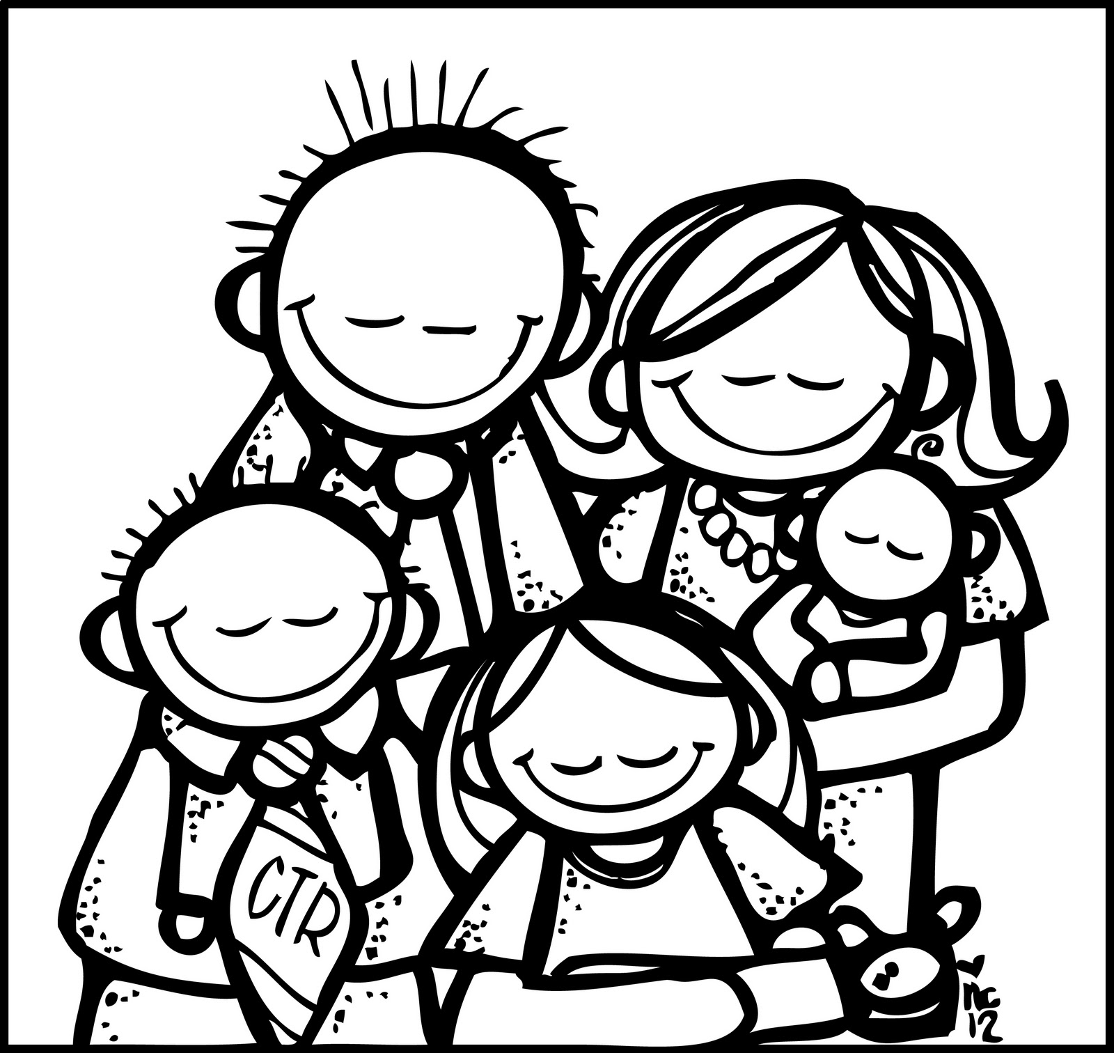 Family  black and white black family praying clipart