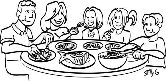 Family  black and white family meal black and white clipart baby black and