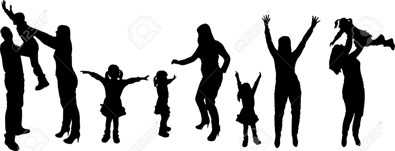 Family  black and white family silhouette white clipart