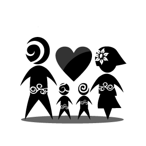 Family  black and white heart clipart white of family with black background