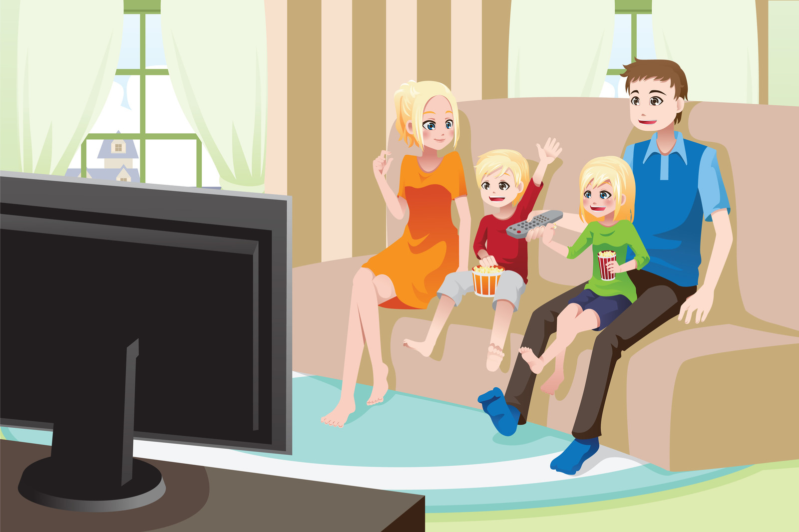 Watching tv kids watch tv family clipart people watching