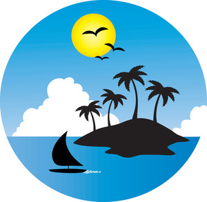 Boat and island clipart