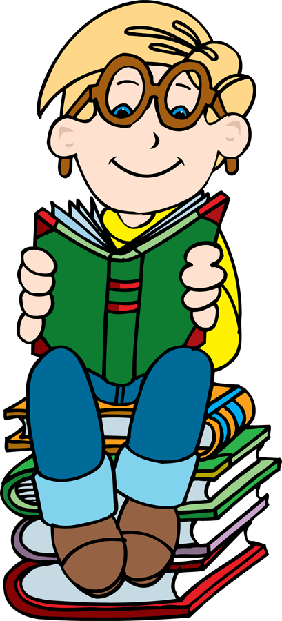 Boy reading on stack of books clipart clipartfest