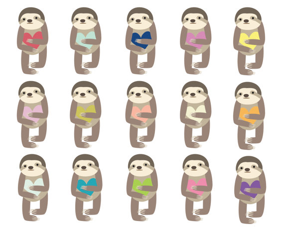 Digital clipart clip art sloth animal cute animal for kids