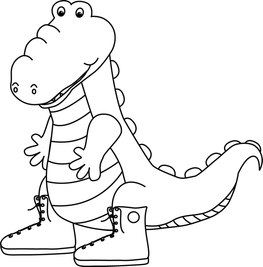 Alligator  black and white black and white alligator wearing sneakers clip art