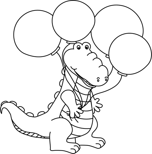 Alligator  black and white black and white alligator with balloons clip art