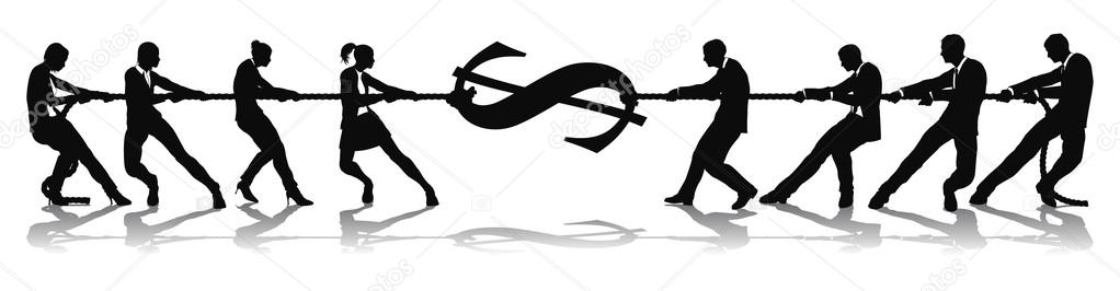 Fighting for wage equality tug of war concept stock vector clip art