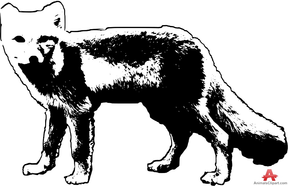 Fox  black and white arctic fox clipart stencil in black free design download