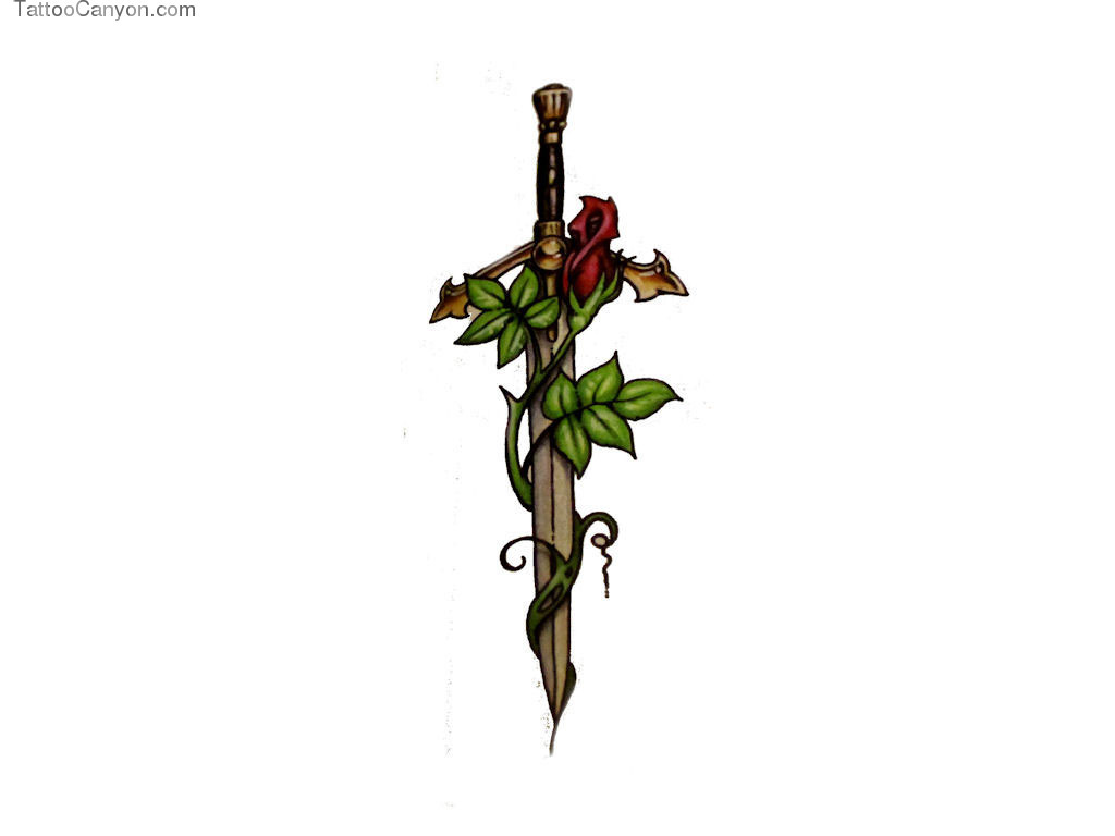 Free designs dagger with red rose tattoo wallpaper picture clip art