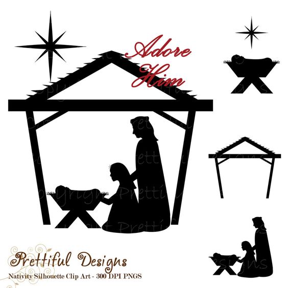 Nativity  black and white free clip art manager scene free palm tree nativity scene clip