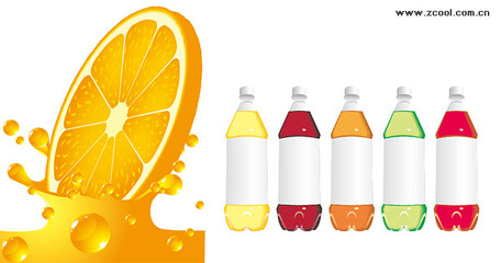Orange juice beverage bottles with a blank free vector clip art