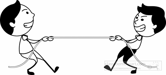 Outdoors black white two boys plating tug of war clipart