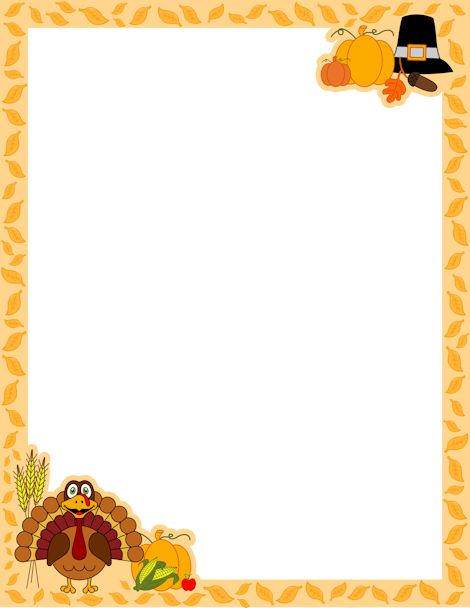 Thanksgiving border images a page border for thanksgiving with a turkey cartoon pilgrim hat