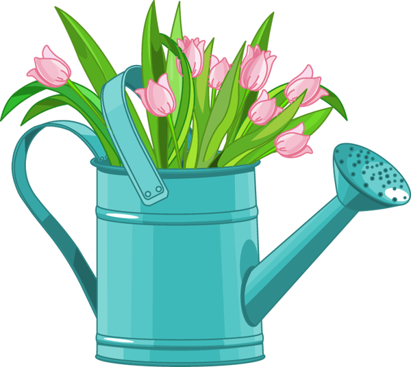 Flowers watering can clipart